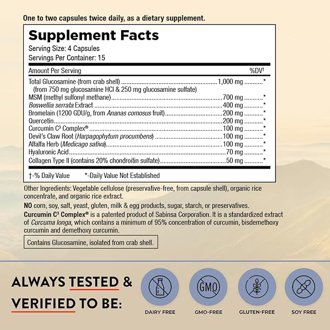 Mt. Angel Vitamins - Joint Solution Advanced with Curcumin C3 Complex Glucosamine Hyaluronic Acid Bromelain Collagen Type 2 &amp MSM Improves Fluidity &amp Supports Joint Comfort (60 Capsules)