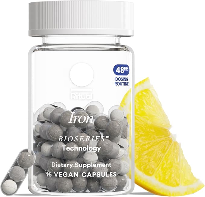 Ritual Iron Bisglycinate Supplement - 60mg - Gentle Support for Women with Low Iron Levels &amp Blood Boosting** - 48-Hour Dosing Routine - Plus Vitamin A C - Vegan - Citrus - 15 Capsules - 15 Servi