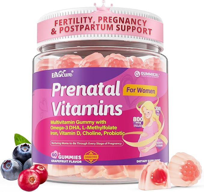 Prenatal Vitamin for Womem 37-In-1 Multivitamin Gummies w/Omega-3 DHA Methylfolate Choline Iron Vitamin B12 B6 D3 C Postnatal Vitamins Support Mom &amp Baby | Before During &amp After Pregnan