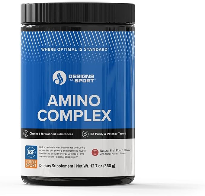 Designs for Sport Amino Complex - Supports Protein Synthesis &amp Lean Body Mass* - With Leucine &amp Essential Amino Acids - NSF Certified for Sport - Fruit Punch - 12.7 oz 30 Servings