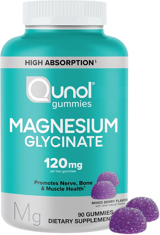 Qunol Magnesium Glycinate Gummies 120mg of Magnesium Glycinate High Absorption Mixed Berry 90 Count (Pack of 1)
