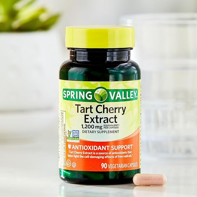 Spring Valley Tart Cherry Extract Antioxidant Support Dietary Supplement Vegetarian Capsules 1200 mg 90 Count (Pack of 1) - Set by Basket Goods