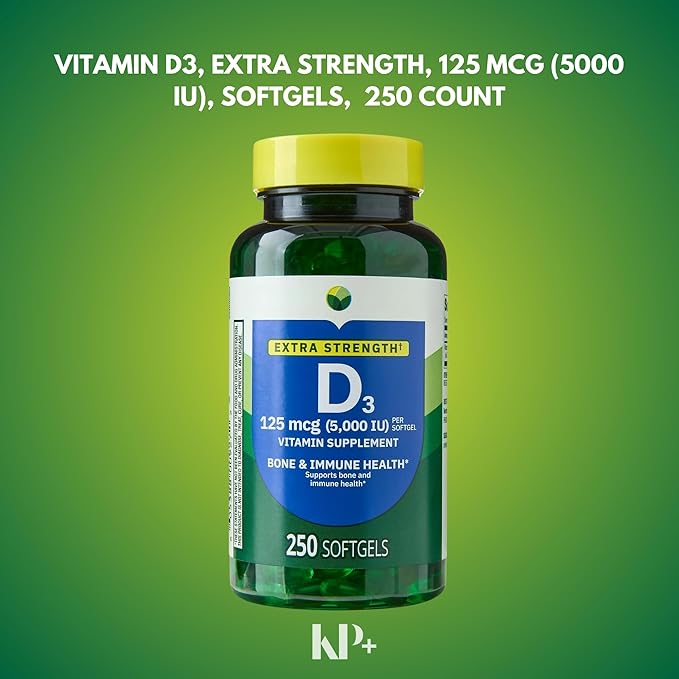 KP+ Vitamin D3 125 mcg (5000 IU) | Bone &amp Immune Health | Gluten Free | 250 Softgels | Pack of 2
