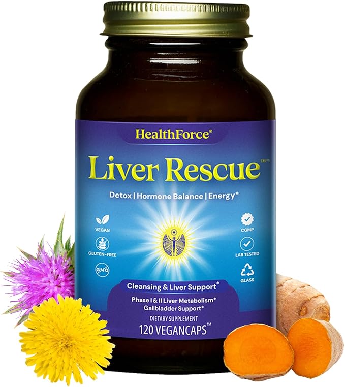 HealthForce SuperFoods Liver Rescue - Natural Liver Cleanse - with Milk Thistle &amp Dandelion Root - Gluten-Free &amp Vegan - 120 Capsules