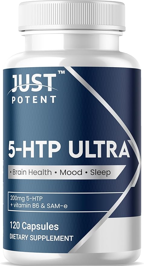Just Potent 5-HTP Ultra 200mg | 120 Capsules - 4-Month Supply | for Sleep Mood and Brain Health | Fortified with SAM-e and Vitamin B6