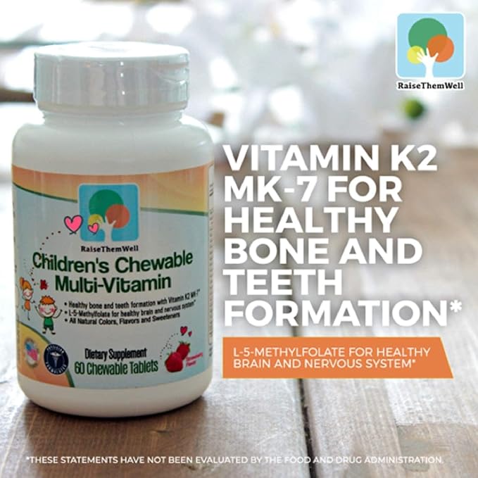 Raise Them Well Tasty Chewable Kids Multivitamin All-Natural Colors Flavors &amp Sweeteners Daily Essential Vitamins for Children Easy-to-Chew Vitamins Strawberry