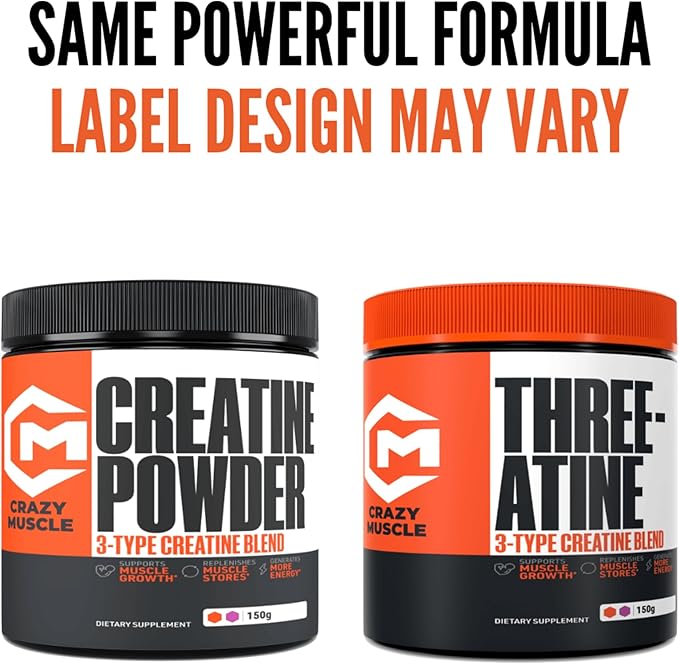 Crazy Muscle Creatine Monohydrate Powder 5000mg Premium 3X ThreeAtine Pre Workout Mass Gainer High Absorption Easy to Take Powder Optimum Performance for Men &amp Women 30 Servings