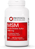 PROTOCOL FOR LIFE BALANCE MSM Bioavailable Sulfur - 1000mg - Supports Joint Health &amp Healthy Hair Skin &amp Nails* - Vegan &amp Non-GMO - 180 Veg Capsules