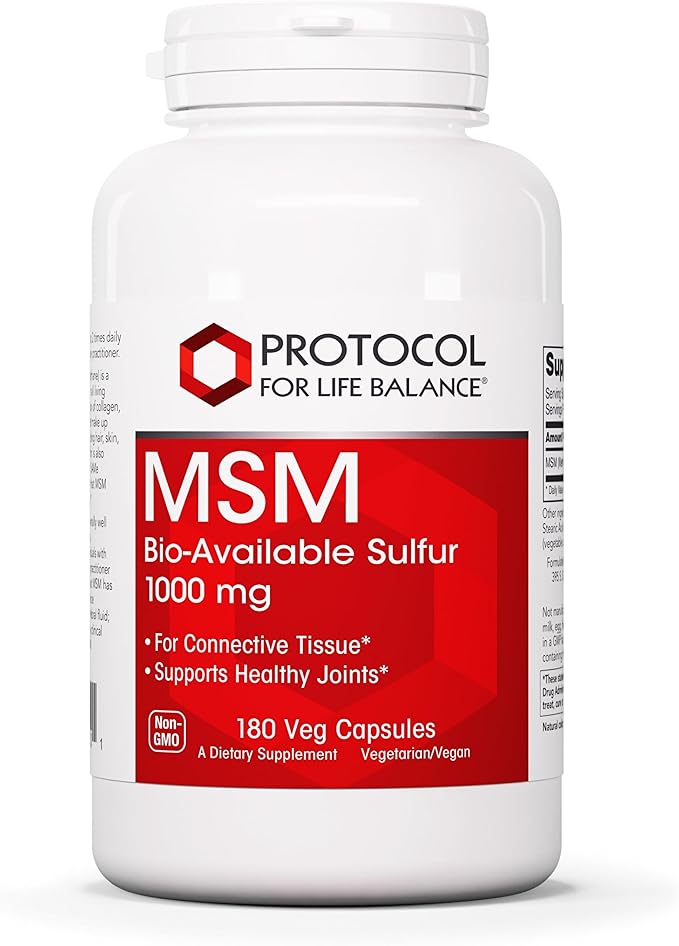 PROTOCOL FOR LIFE BALANCE MSM Bioavailable Sulfur - 1000mg - Supports Joint Health &amp Healthy Hair Skin &amp Nails* - Vegan &amp Non-GMO - 180 Veg Capsules