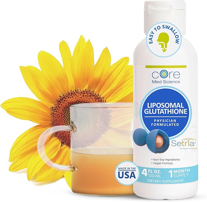 Core Med Science Liposomal Glutathione Supplement - (500mg 4 Fl Oz) - High-Absorption Glutathione for Antioxidant &amp Liver Detox Support with Pure Reduced Setria - Daily Use for Immune Function