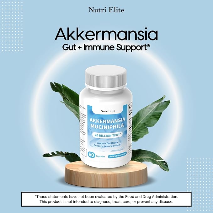 Akkermansia Muciniphila 20 Billion TFU | with Inulin &amp Plant-Based FOS | Gut Barrier &amp Digestive Support | Microbiome Balance Metabolic Support | No Refrigeration Required | 60 Capsules