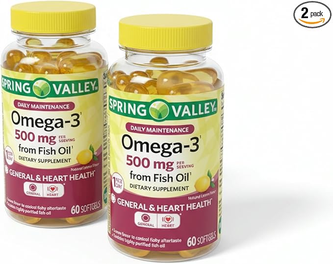 Omega-3 Fish Oil 500mg – 60 Softgels Omega 3 Supplement for Men and Women Magnesio DHA EPA Daily Lemon Flavor Softgels Gluten Free (Pack of 2)