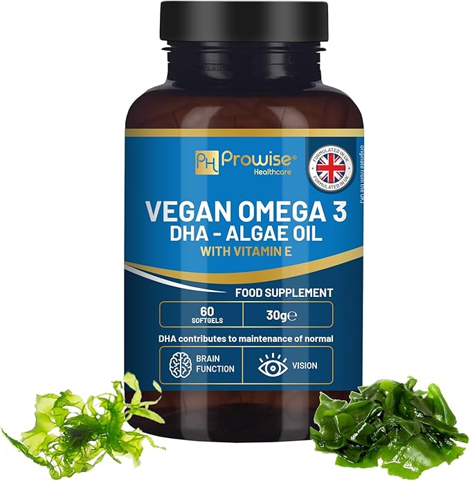Prowise Vegan Omega-3 DHA from Algae Oil | 60 Softgels with Vitamin E | 400mg DHA + 10mg Vitamin E | 100% Plant-Based | Pure &amp Sustainable Sourced
