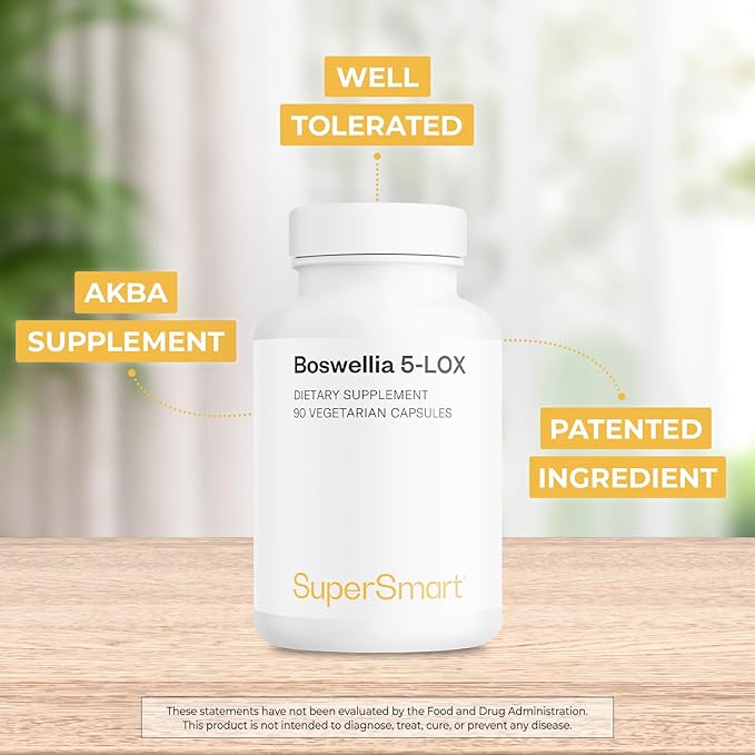 Supersmart - 5-Loxin 200mg per Day (Patented) - AKBA Supplement - 5-Loxin Boswellia Serrata Extract | Non-GMO &amp Gluten Free - 90 Vegetarian Capsules
