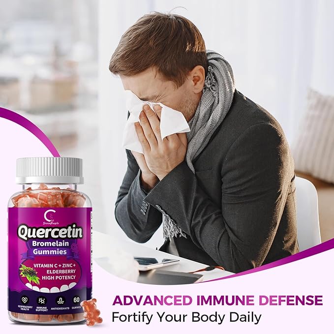 Quercetin Gummies Quercetin with Bromelain Vitamin C Zinc &amp Elderberry High Potency Immune Support Respiratory Health &amp Antioxidant Supplement for Adult &amp Kid Vegan 60 Gummies (2 Pa