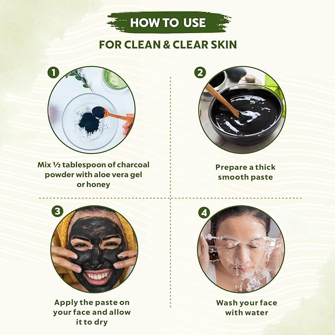 INDUS VALLEY 100% Natural Activated Charcoal Powder Ideal for Skin Removes Dead Skin Impurities Detoxifies - (100g)