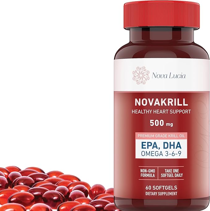 NovaKrill Krill Oil Omega 3 Supplement – 1000mg Softgels with EPA DHA Astaxanthin – No Fishy Aftertaste – Easy to Swallow Antarctic Krill Oil – 60 Liquid Capsules