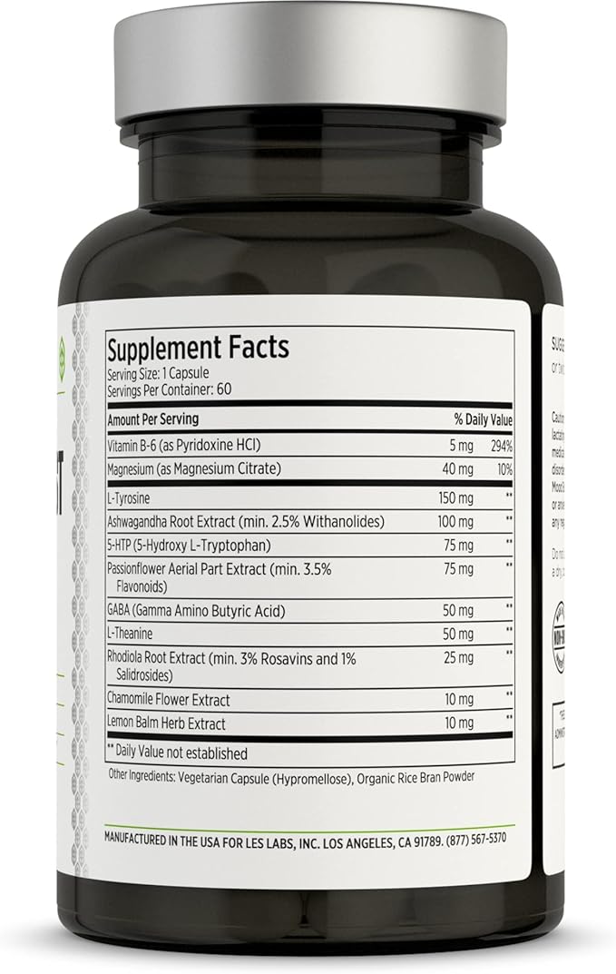LES Labs Mood Boost – Stress Relief Mood Support Deep Relaxation &amp Better Sleep – 5-HTP Ashwagandha Rhodiola Rosea Magnesium L-Theanine &amp GABA – Non-GMO Supplement – 60 Capsules