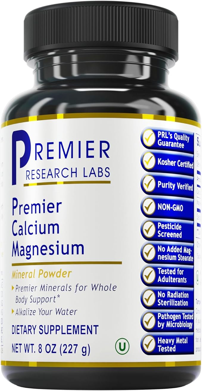 Premier Research Labs Calcium Magnesium Powder - Natural Coral Calcium Powder for Bone Health Mix with Water for Alkaline PH Balance - 8 oz