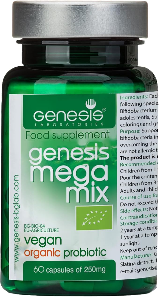 MegaMix BIO Probiotic for Gut Health | Shelf Stable Probiotics for Women &amp Men with Lactobacillus &amp Bifidobacterium for Digestive Immune &amp Gastrointestinal Support - Vegan 60 Capsules