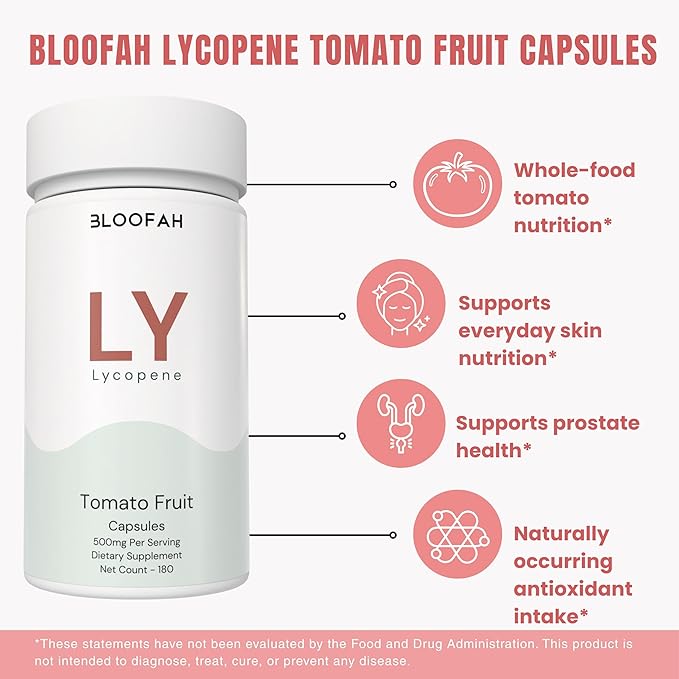 Lycopene Supplement Capsules 500mg – Tomato Fruit Powder with Natural Lycopene for Antioxidant &amp Daily Wellness Support | Gluten Free Non-GMO Lycopene Supplements for Men