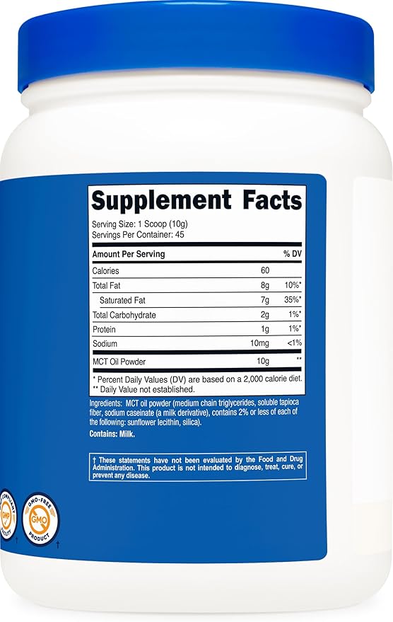 Nutricost MCT Oil Powder 1LB (16oz) - Great for Keto Ketosis and Ketogenic Diets - Zero Net Carbs Non-GMO + Gluten Free (Medium Chain Triglyceride)