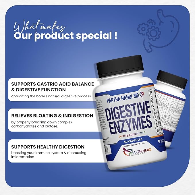 Digestive Enzymes Supplement – Designed to support Gas Bloating &amp Nutrient Absorption – Full Spectrum Protease Amylase Lipase Cellulase Lactase – Vegan Non-GMO Gluten-Free – 90 Capsules