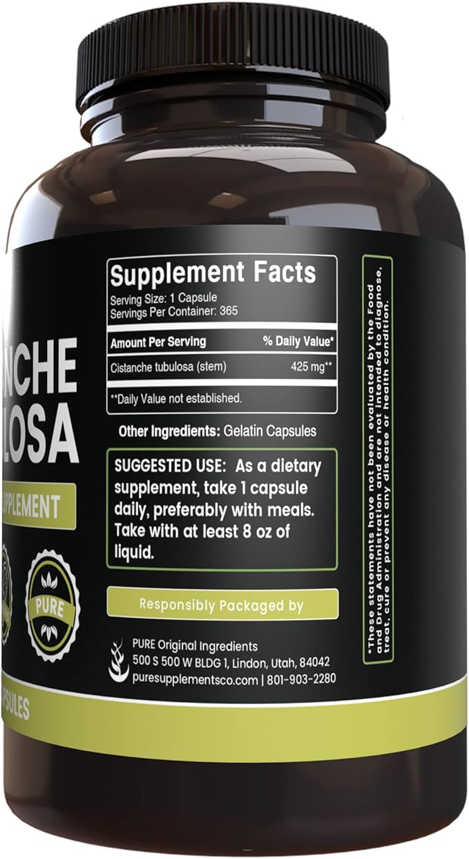 Pure Original Ingredients Cistanche Tubulosa (365 Capsules) No Magnesium Or Rice Fillers Always Pure Lab Verified
