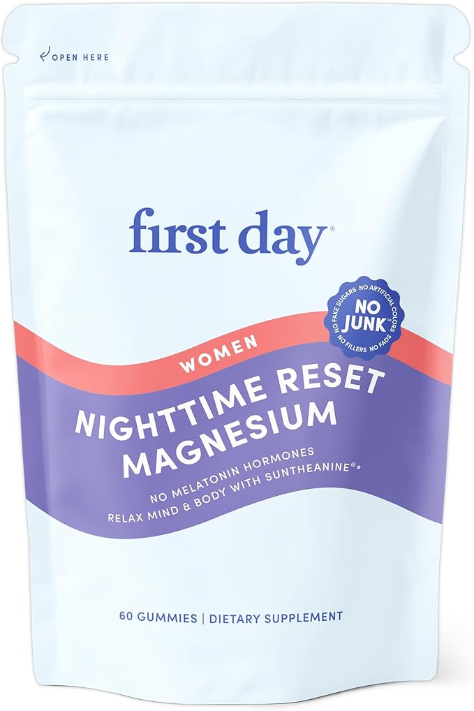 First Day Women’s Nighttime Reset Calming Magnesium Gummies – Sleep Aid Supports Peaceful Rest Balanced Mood &amp Energy – Supplement with Magnesium Citrate L-Theanine &amp No Melatonin – 30-Day S