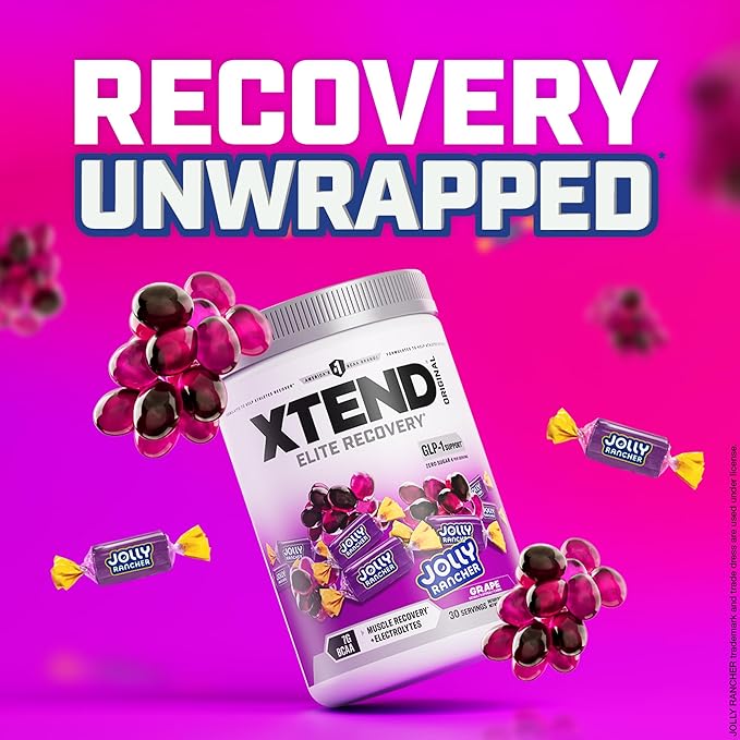 Xtend Original BCAA Powder 7g BCAAs and 2.5g L-Glutamine for Muscle Recovery Hydration and Lean Muscle Sugar Free Intra and Post Workout Drink with Electrolytes Grape Jolly Rancher 30 Servings