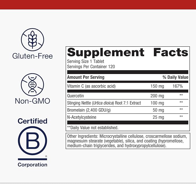 Metagenics Sinuplex - Respiratory &amp Immune Support* with Vitamin C (150 mg) Quercetin Stinging Nettle N‑Acetylcysteine &amp Bromelain* - Non‑GMO Gluten‑Free - 120 Tablets