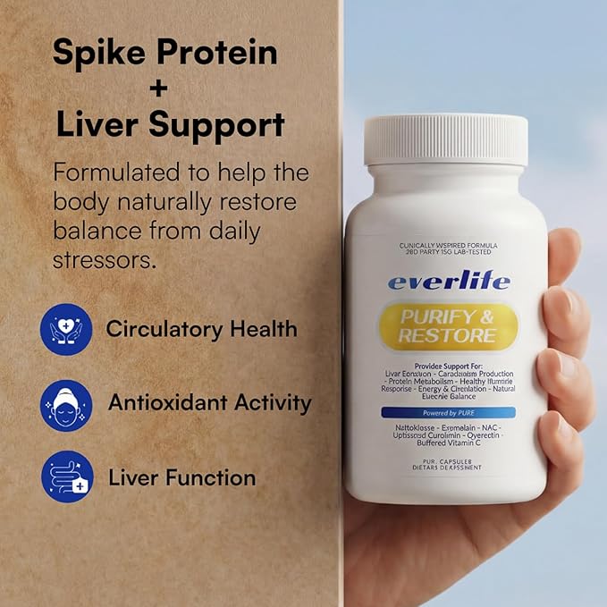 Everlife Spike Protein &amp Liver Detox Support Supplement - Liposomal Curcumin with NAC Quercetin Bromelain &amp Buffered Vitamin C – Circulation Antioxidant &amp Immune Support Blend – 150 Cap