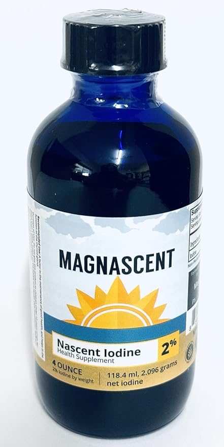 Nascent Iodine Organic Daily Health Supplement High Potency 2% Concentrated Liquid Iodine Drops Supports Energy &amp Metabolism (4oz/118.4ml)