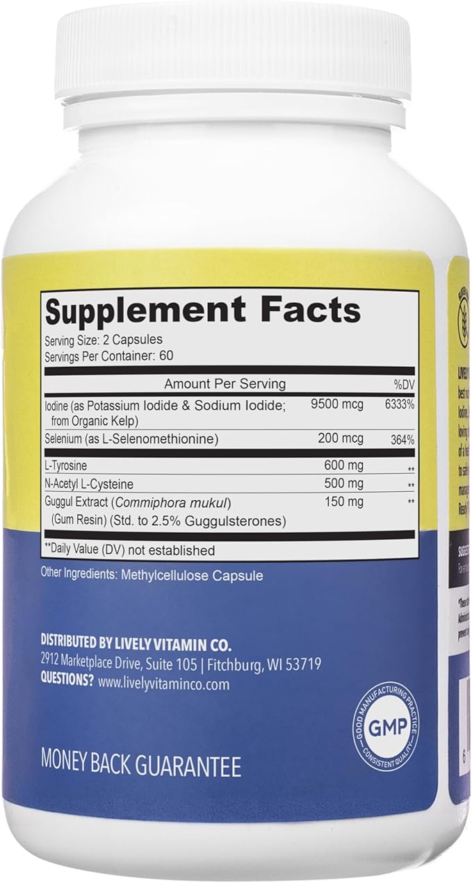 LIVELY VITAMIN CO. Thyroid TLC - 3 Types of Iodine - Improved Thyroid Function &amp Support - Doctor Formulated - Boost Energy - Hormone Synthesis - Deficiency - Cleanse - Immune Support - 120 Capsul