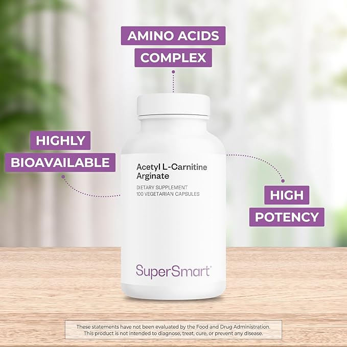 Supersmart - Acetyl L Carnitine Arginate 1000 mg Per Day - Amino Acids - Popular Brain Supplement | Non-GMO &amp Gluten Free - 120 Vegetarian Capsules