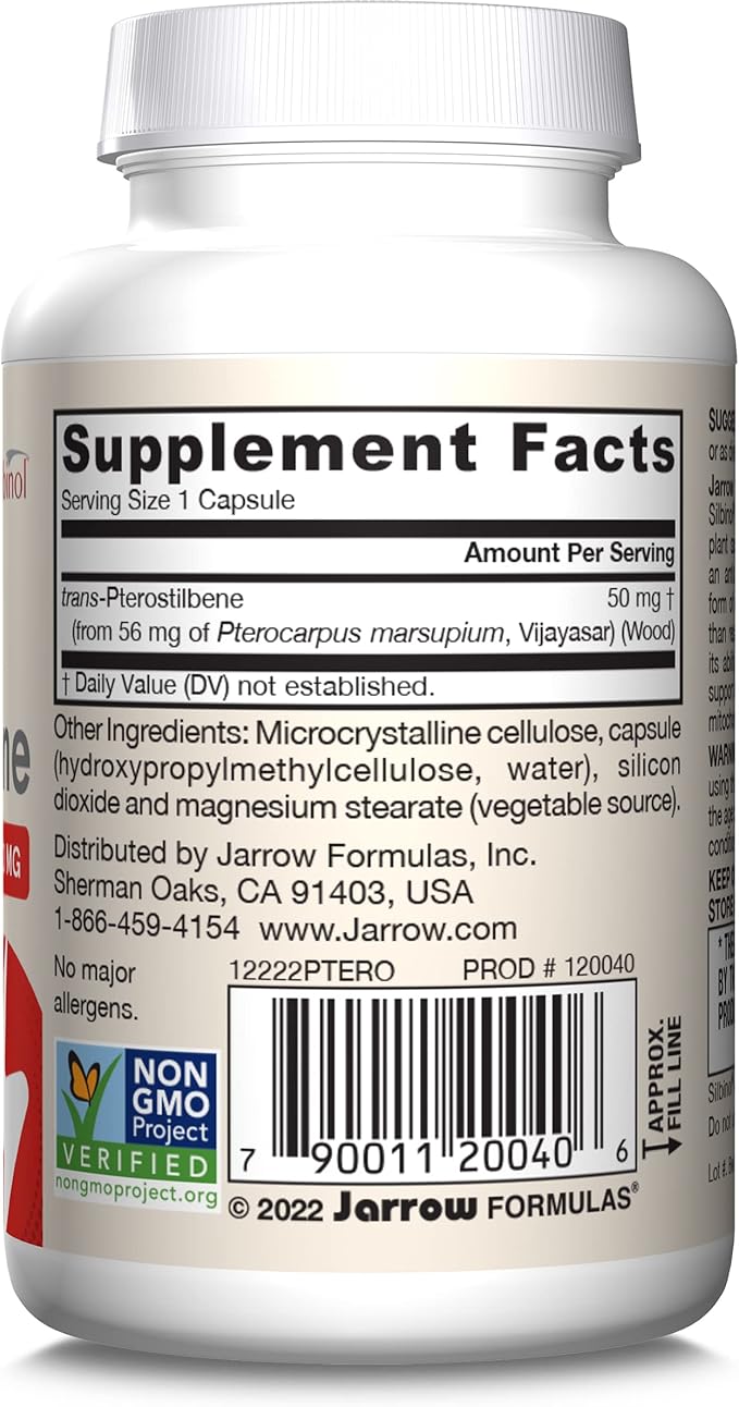 Jarrow Formulas® Pterostilbene 50mg for Antioxidant Support Dietary Supplement Supports Healthy Aging 60 Veggie Capsules 60 Day Supply