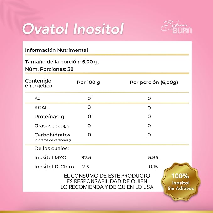 Ovatol (6g) Pure Powder Inositol | Myo-Inositol &amp D-Chiro-Inositol 40:1 Ratio | 6g per Serving | Powdered Supplement for Hormonal Support | 38 Servings | Ovaric and Hormone Support |