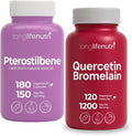 LongLifeNutri Pterostilbene 150 mg (180 Vegan Caps) &amp Quercetin 1000 mg with Bromelain 200 mg (120 Veg Caps) Bundle – 2–3 Month Supply Antioxidant &amp Respiratory Support Non-GMO GMP Made in