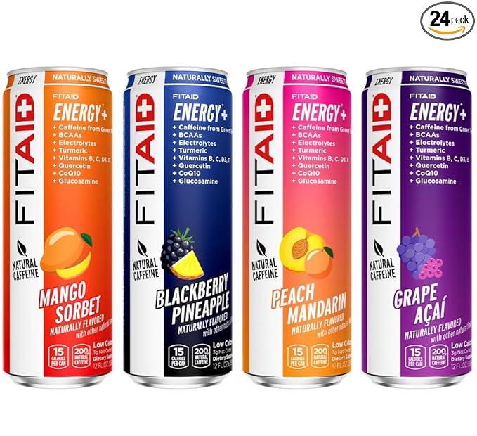 LIFEAID FITAID Energy Drink 200mg Natural Caffeine Keto 15 Calories Variety Pack BCAAs Quercetin Electrolytes Omega-3s Paleo Vegan &amp Gluten-Free 12-oz. cans (Pack of 24)