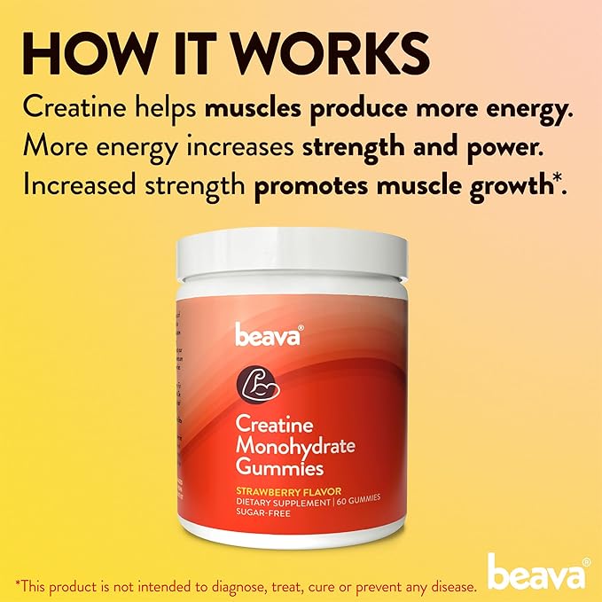 Creatine Monohydrate Gummies - 30 Servings - Vegan Creatine Chews for Muscle Growth Muscle Recovery Workout Recovery Anaerobic Endurance - No Loading Phase - No Bloating - Strawberry - No Sugar