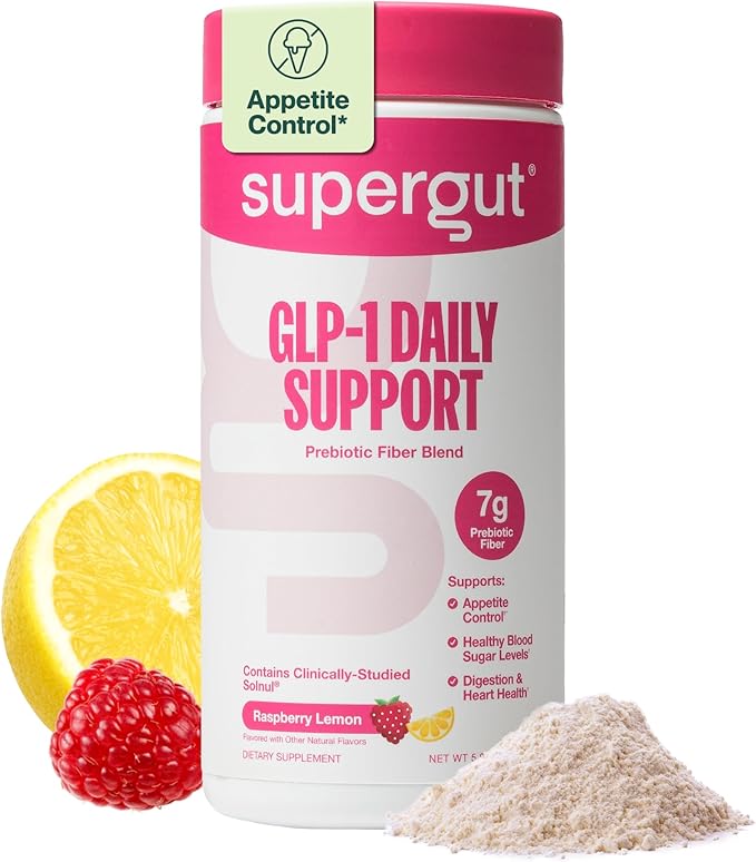 Supergut GLP1 Daily Support - Raspberry Lemon - High Fiber GLP-1 Supplement Powder for Women &amp Men - Sugar-Free Drink Mix for Gut Health &amp Digestive Support (18 Servings)