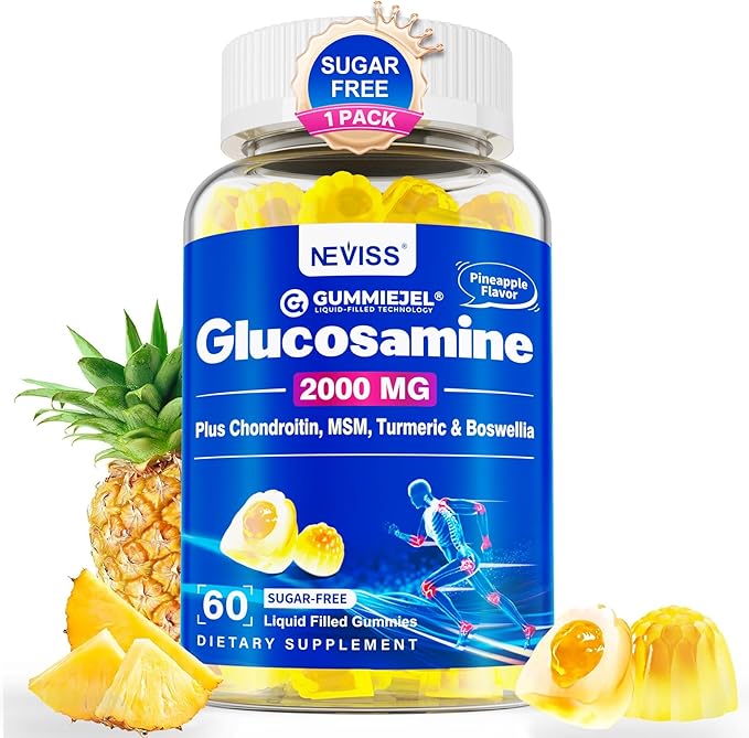 Sugar Free Glucosamine Chondroitin MSM Gummies - Max Strength Mobility Supplement for Women &amp Men w/ Glucosamine Sulfate 2000mg Boswellia Curcumin &amp Hyaluronic Acid - Flexibility Support - 6
