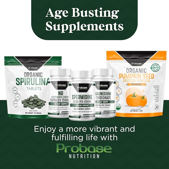 Probase Nutrition Spermidine (10mg of 99% Spermidine 3HCL - Third Party Tested) 120 Capsules - 100x More Potent Than Wheat Germ Extract Telomere Health and Aging 120-Day Supply - As efficient as NMN