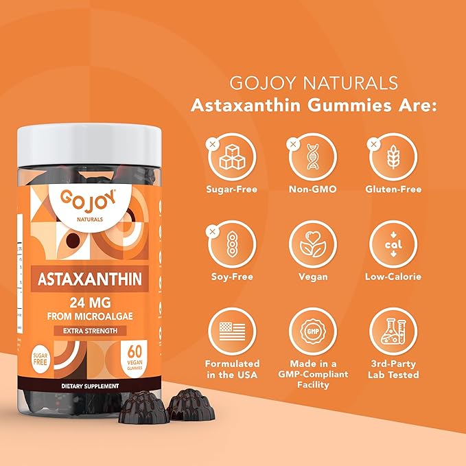 Astaxanthin Gummies 24mg – High Potency Antioxidant Supplement – Skin Eye &amp Immune Wellness Support – Vegan Sugar-Free Non-GMO Gluten-Free Soy-Free – 60 Gummies