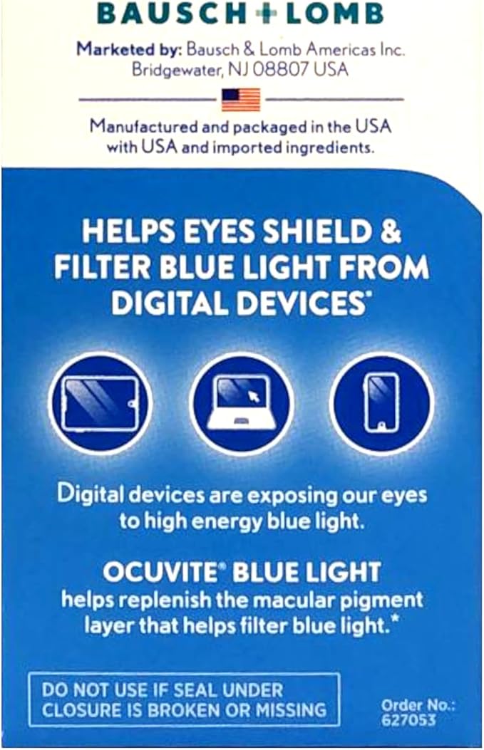 Bausch + Lomb Ocuvite Blue Light Lutein 25mg Lutein &amp Zeaxanthin Supplement 30 Softgels (Pack of 2)