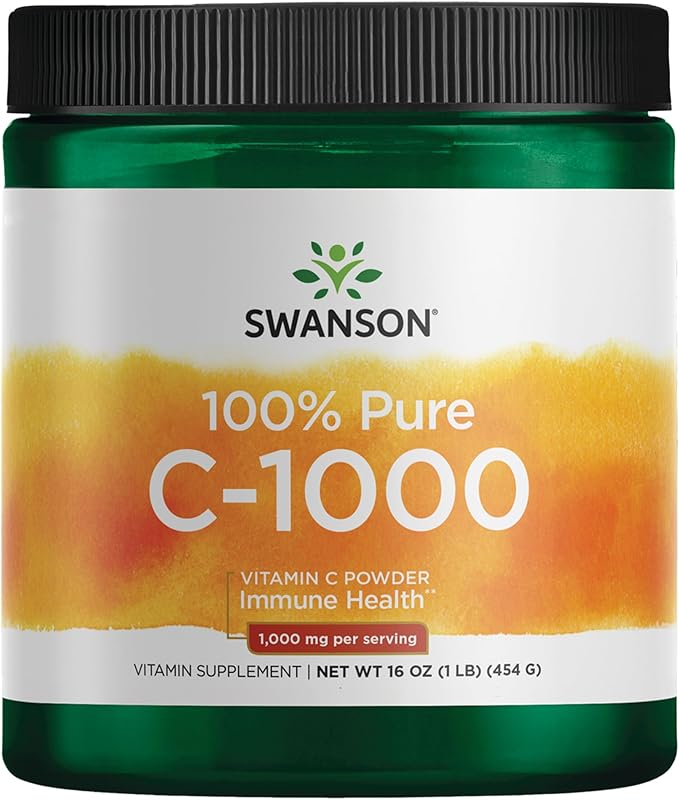 Swanson Vitamin C Powder 100% Pure Ascorbic Acid Immune System Support Skin Health Cardiovascular Health Antioxidant Supplement 1000 mg (per Serving) 1 lb. 454 g