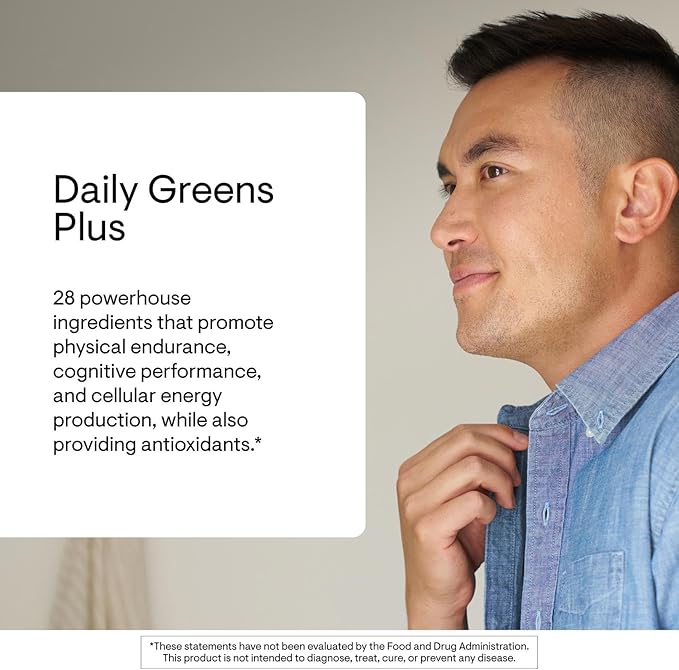 THORNE - Daily Greens Plus - Comprehensive Greens Powder with Matcha Spirulina Moringa and Adaptogen Mushroom and Antioxidant Blends - Refreshing Mint Flavor 7.3 Oz - 30 Servings