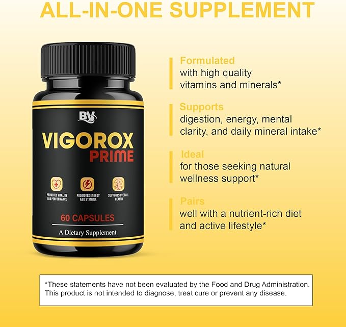 BLUE VIBE Vigorox Prime Maximum Strength Daily Overall Health Management Support Supplement Formula VigoroxPrime Premium Energy and Overall Support Supplement Pills (2 Pack - 120 Capsules)