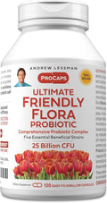ANDREW LESSMAN Ultimate Friendly Flora Probiotic 120 Capsules - 25 Billion CFU Comprehensive Blend of Five Probiotic Strains Powerful Immune and Digestive Support. Probiotics for Women or Men