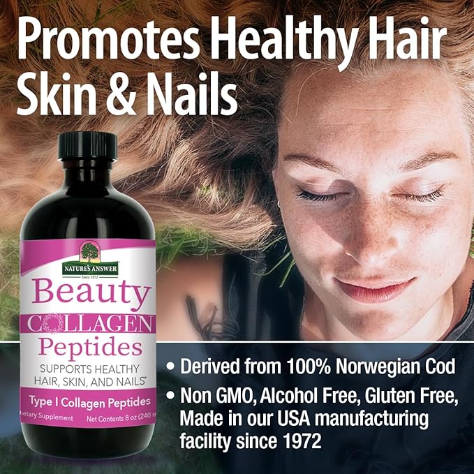 Nature's Answer Beauty Collagen Peptides 8 Fluid Ounces | Hair Skin &amp Nail Support | Gluten-Free | Alcohol-Free | Non-GMO | Cruelty-Free | Single Count